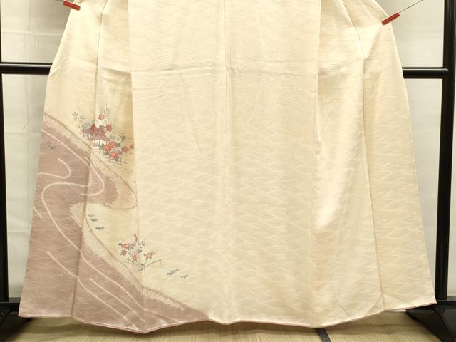 平和屋着物■訪問着 刺繍 絞り 風景花文 金彩 正絹 逸品 DABG1984ya