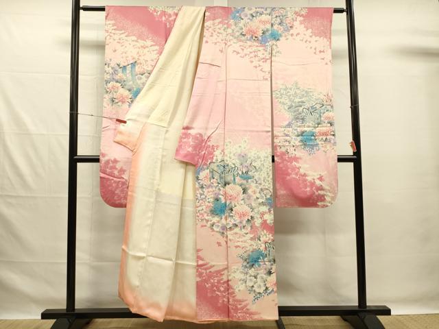 平和屋着物■豪華振袖 駒刺繍 御所車花文 乱菊 暈し染め 銀彩 正絹 逸品 DABG1990ya