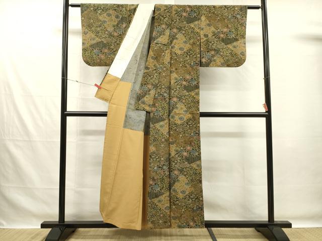 平和屋着物■上質な小紋 紬地 花唐草文 胴抜き仕立て 正絹 逸品 DABG1994ya