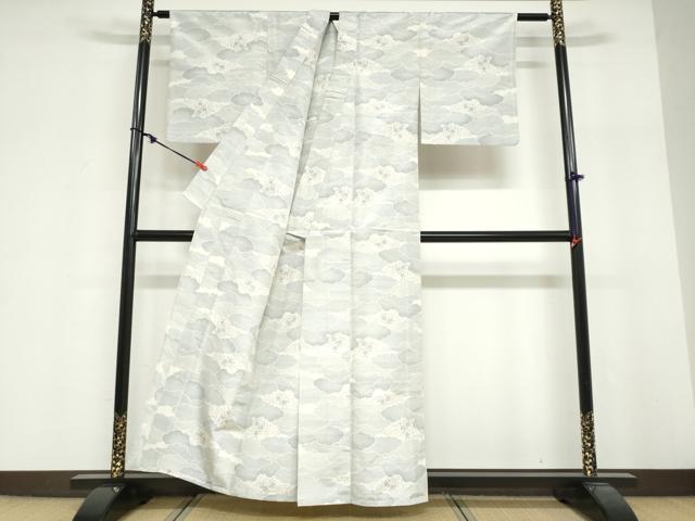平和屋着物▽上質な紬 単衣 雲取草花文 正絹 逸品 DABG2009ud