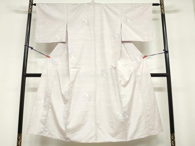 平和屋着物▽上質な紬 単衣 草花文 正絹 逸品 DABG2010ud