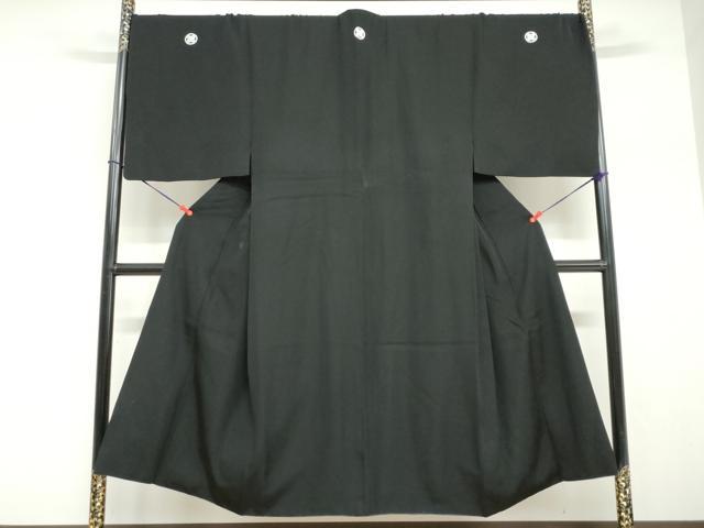 平和屋着物●男性 黒紋付 長羽織セット 羽裏:一富士二鷹三茄子 キングサイズ 正絹 逸品 DABG2098ud