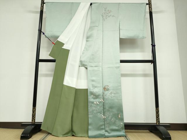 平和屋着物●訪問着 刺繍 草花丸文 暈し染め 銀彩 ますいわ屋扱い 正絹 逸品 DABG2107ud
