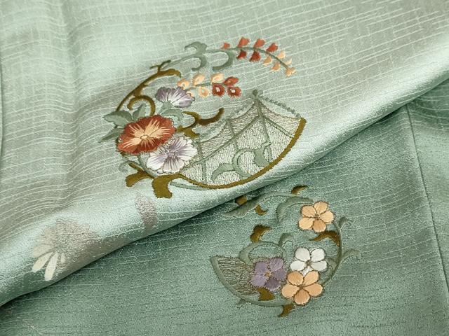 平和屋着物●訪問着 刺繍 草花丸文 暈し染め 銀彩 ますいわ屋扱い 正絹 逸品 DABG2107ud