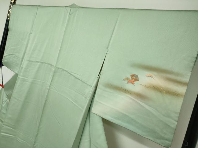 平和屋着物●訪問着 刺繍 扇面色紙重ね草花文 暈し染め 金彩 ロング丈 正絹 逸品 DABG2109ud