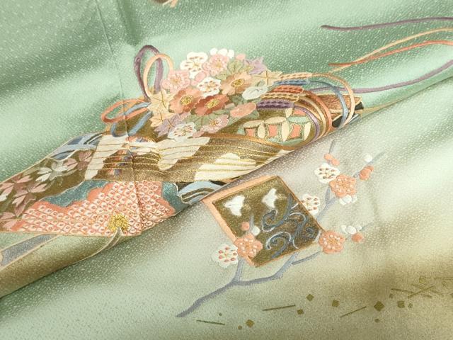 平和屋着物●訪問着 刺繍 扇面色紙重ね草花文 暈し染め 金彩 ロング丈 正絹 逸品 DABG2109ud