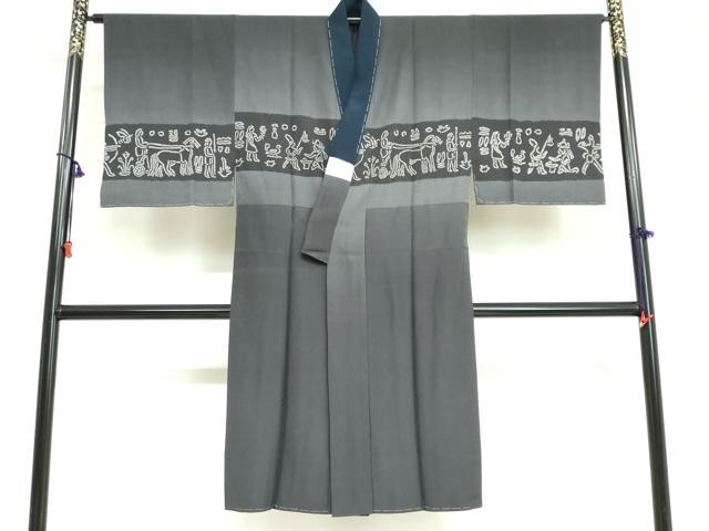 平和屋着物●男性 長襦袢 無双仕立て 絞り 壁画文様 正絹 逸品 DABG2119ud