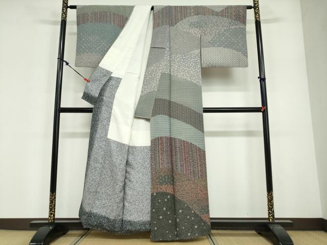 平和屋着物●坂尾耕人 訪問着 横段吉祥草花文 正絹 逸品 DABG2127ud