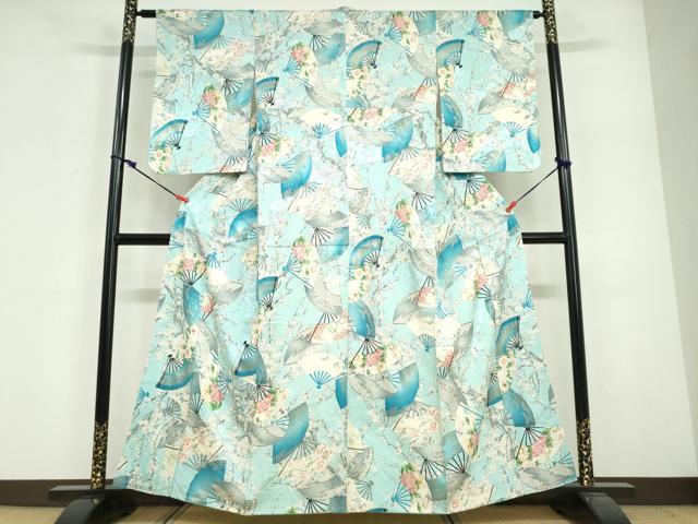 平和屋着物●創業460年・千總 小紋 扇面花鳥文 金彩 正絹 逸品 DABG2129ud