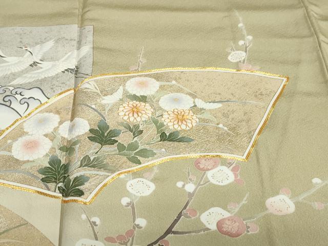 平和屋着物●訪問着 作家物 駒刺繍 地紙飛鶴草花文 暈し染め 金彩 正絹 逸品 DABG2133ud