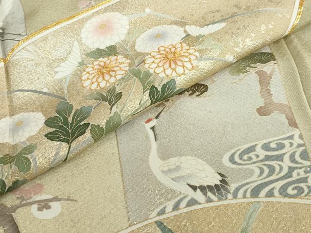 平和屋着物●訪問着 作家物 駒刺繍 地紙飛鶴草花文 暈し染め 金彩 正絹 逸品 DABG2133ud
