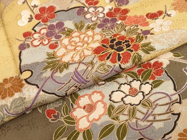 平和屋着物●訪問着 駒刺繍 雪輪宝尽くし草花文 暈し染め 正絹 逸品 DABG2136ud