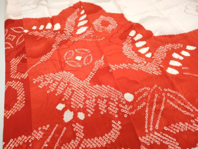 平和屋着物●振袖用長襦袢 袷 絞り 飛鶴文 半衿刺繍 正絹 逸品 DABG2142ud