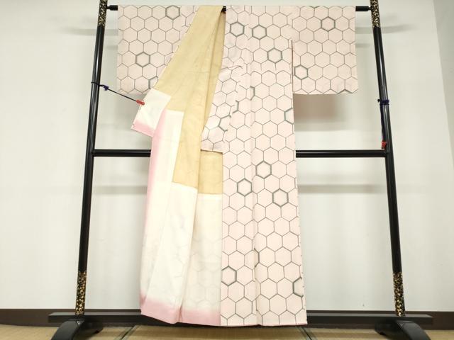 平和屋着物●上質な小紋 地紋起こし 亀甲文 正絹 逸品 DABG2146ud