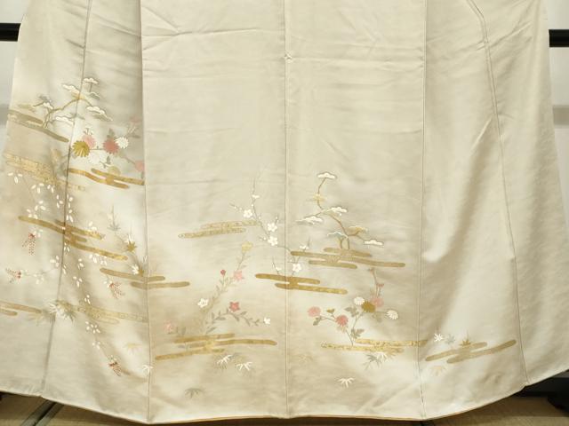 平和屋着物●訪問着 駒刺繍 エ霞草花文 暈し染め 金彩 正絹 逸品 DABG2147ud