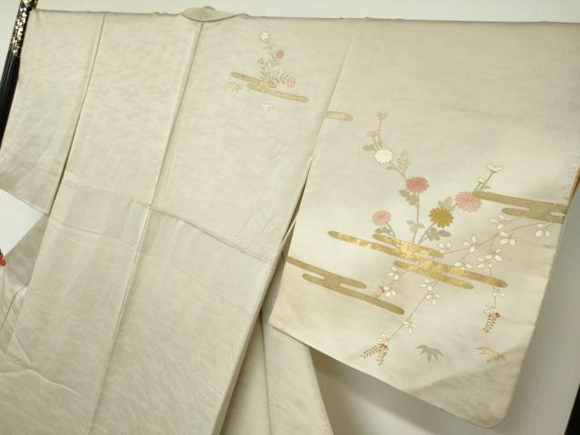平和屋着物●訪問着 駒刺繍 エ霞草花文 暈し染め 金彩 正絹 逸品 DABG2147ud