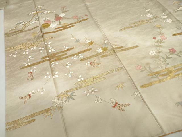 平和屋着物●訪問着 駒刺繍 エ霞草花文 暈し染め 金彩 正絹 逸品 DABG2147ud