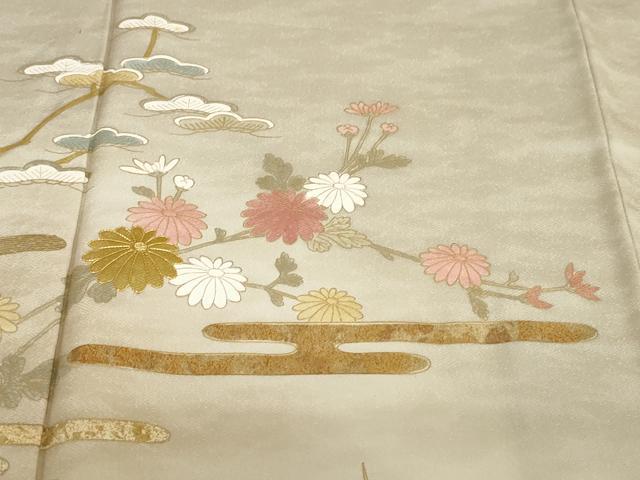 平和屋着物●訪問着 駒刺繍 エ霞草花文 暈し染め 金彩 正絹 逸品 DABG2147ud