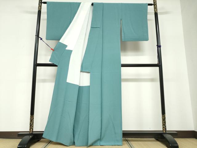 平和屋着物●上質な色無地 青緑色 正絹 逸品 DABG2150ud