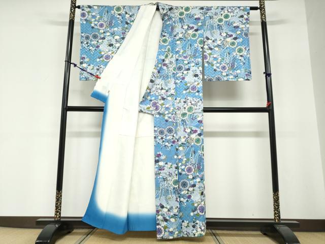平和屋着物●創業460年・千總 小紋 源氏車草花文 三越扱い 正絹 逸品 DABG2152ud