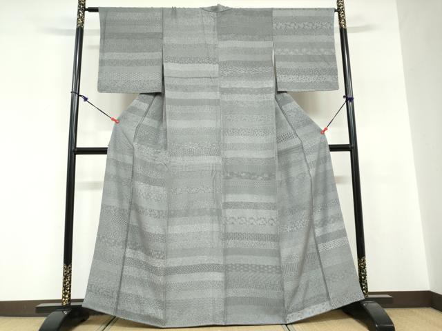 平和屋着物●上質なお召 江戸小紋 極の織 伊勢の匠 百柄 参佰六拾伍選 反端付き 正絹 逸品 DABG2153ud