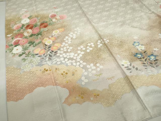 平和屋着物●京友禅の第一人者 松井青々 色留袖 駒刺繍 草花文 暈し染め 金銀彩 正絹 逸品 DABG2156ud