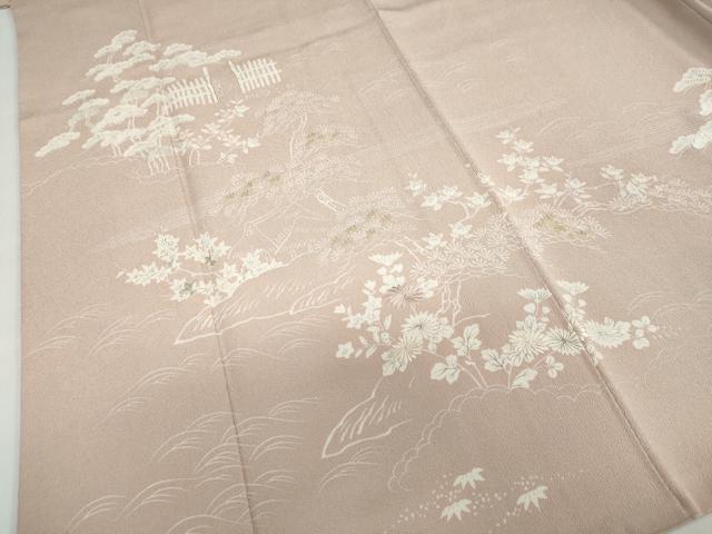 平和屋着物●創業460年・千總 訪問着 駒刺繍 風景花文 鬼しぼ縮緬 高島屋扱い 正絹 逸品 DABG2165ud