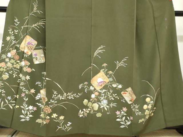 平和屋着物●西陣 京の名門 じゅらく謹製 帝王紫 訪問着 駒刺繍 破れ色紙花鳥文 金彩 正絹 逸品 DABG2171ud