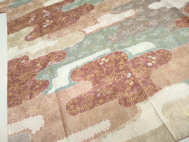 平和屋着物●訪問着 絞り 刺繍 エ霞草花文 金彩 正絹 逸品 DABG2172ud