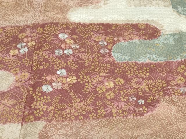 平和屋着物●訪問着 絞り 刺繍 エ霞草花文 金彩 正絹 逸品 DABG2172ud