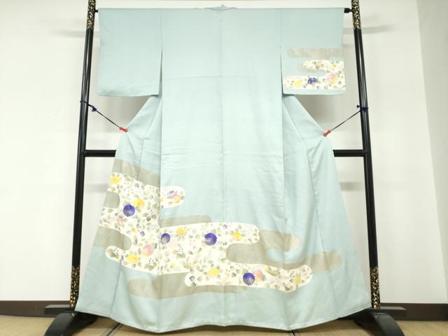 平和屋着物●訪問着 刺繍 エ霞草花文 金糸 正絹 逸品 DABG2173ud