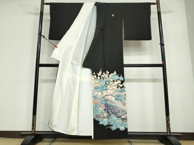 平和屋着物●本加賀友禅作家 西村 央 黒留袖 流水花鳥文 暈し染め 正絹 逸品 DABG2177ud