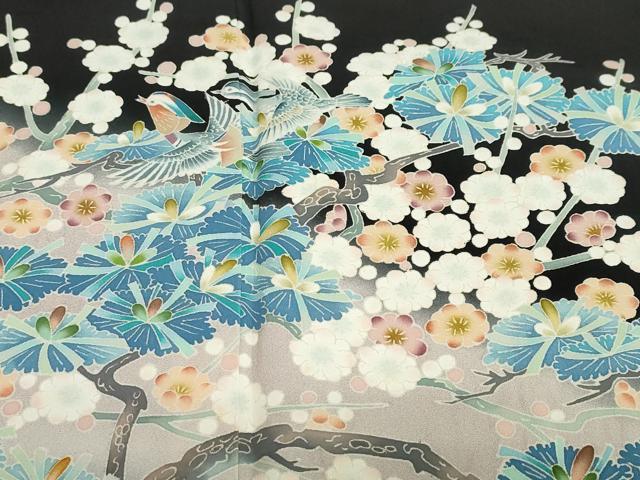 平和屋着物●本加賀友禅作家 西村 央 黒留袖 流水花鳥文 暈し染め 正絹 逸品 DABG2177ud