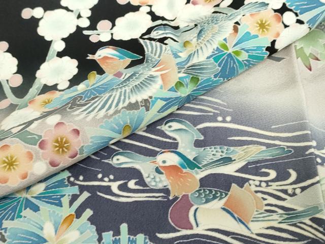 平和屋着物●本加賀友禅作家 西村 央 黒留袖 流水花鳥文 暈し染め 正絹 逸品 DABG2177ud