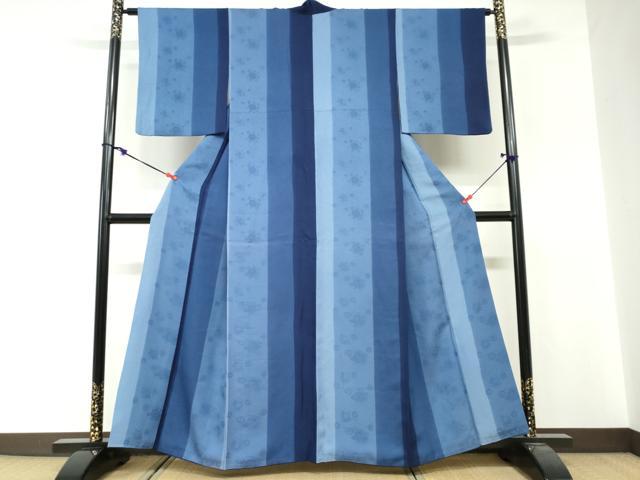 平和屋着物●上質な小紋 藍 作家物 舞花間道 正絹 逸品 DABG2207ud