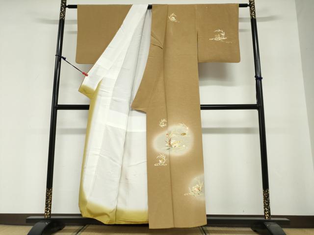 平和屋着物●訪問着 流水楽器草花文 暈し染め 金彩 正絹 逸品 DABG2217ud