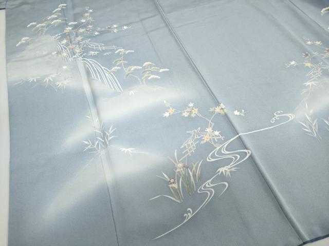 平和屋着物●訪問着 刺繍 流水風景草花文 暈し染め 金彩 正絹 逸品 DABG2220ud