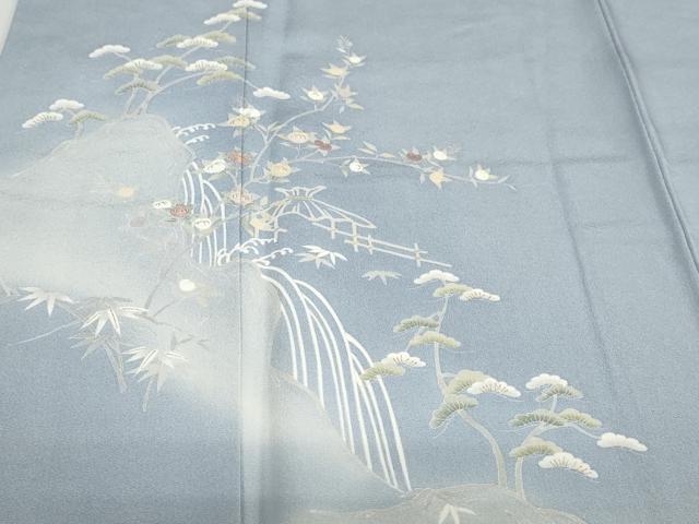 平和屋着物●訪問着 刺繍 流水風景草花文 暈し染め 金彩 正絹 逸品 DABG2220ud