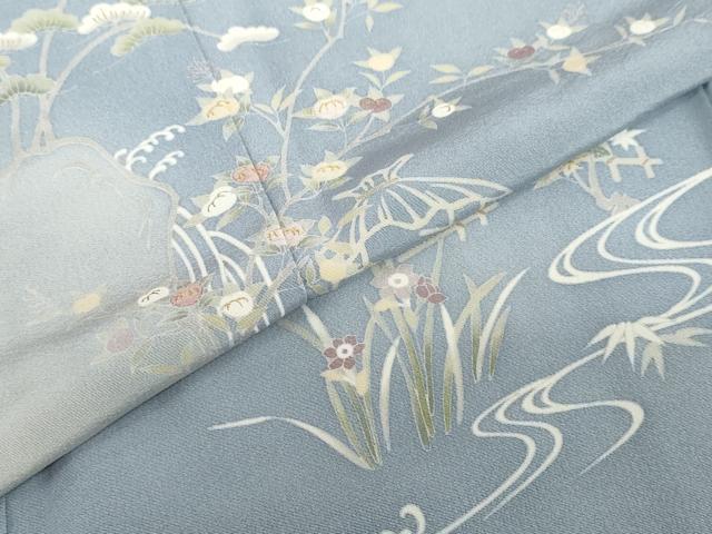 平和屋着物●訪問着 刺繍 流水風景草花文 暈し染め 金彩 正絹 逸品 DABG2220ud