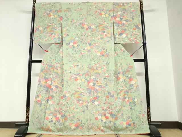 平和屋着物●訪問着 花鳥文 鬼しぼ縮緬 正絹 逸品 DABG2231ud