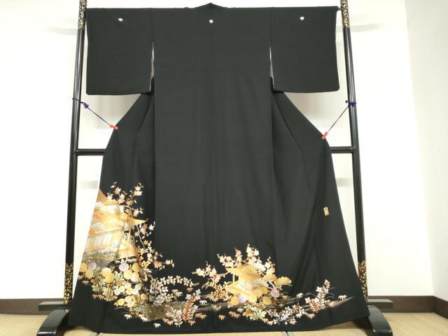 平和屋着物●金彩友禅 卓越技能者・名工・和田光正 黒留袖 平安草花文 金彩 正絹 逸品 DABG2236ud