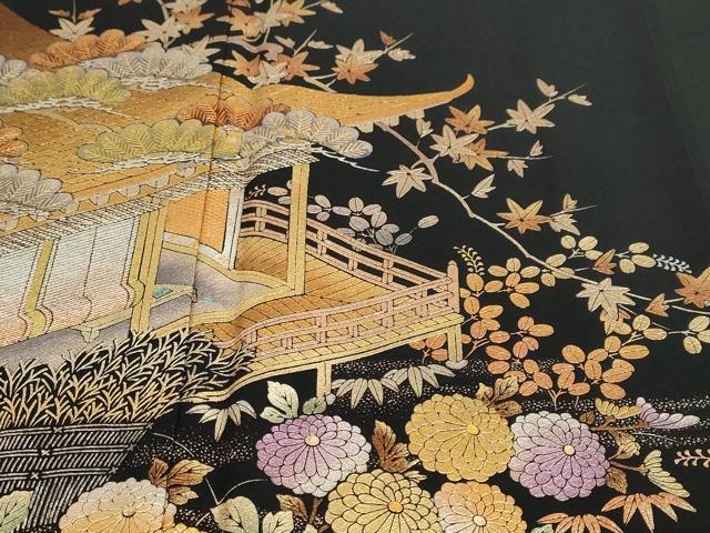 平和屋着物●金彩友禅 卓越技能者・名工・和田光正 黒留袖 平安草花文 金彩 正絹 逸品 DABG2236ud