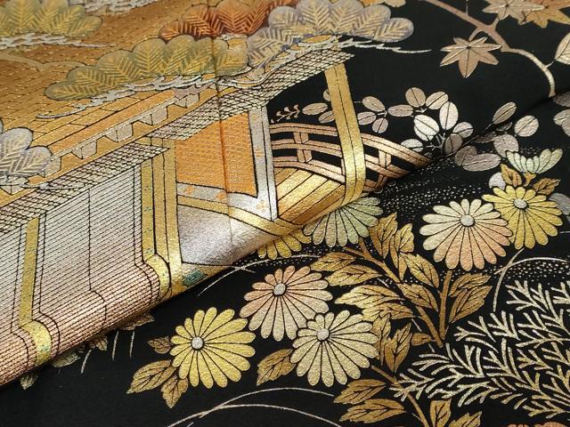 平和屋着物●金彩友禅 卓越技能者・名工・和田光正 黒留袖 平安草花文 金彩 正絹 逸品 DABG2236ud