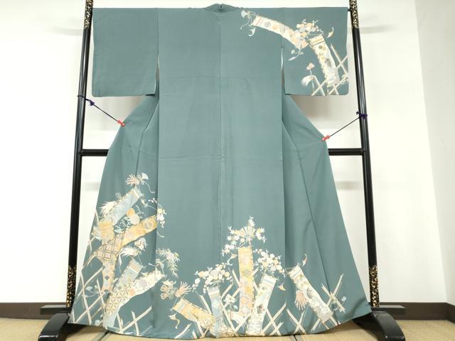 平和屋着物●訪問着 駒刺繍 吉祥花文 正絹 逸品 DABG2240ud