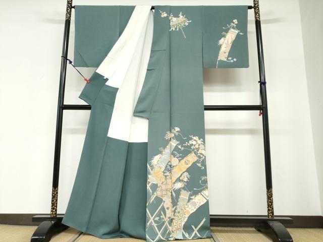 平和屋着物●訪問着 駒刺繍 吉祥花文 正絹 逸品 DABG2240ud