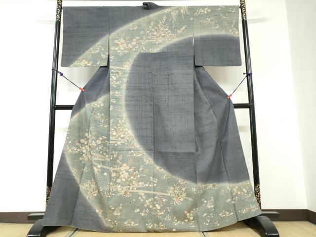 平和屋着物●染織の名門 しょうざん 生紬 訪問着 流水楽器草花文 暈し染め 金彩 正絹 逸品 DABG2255ud