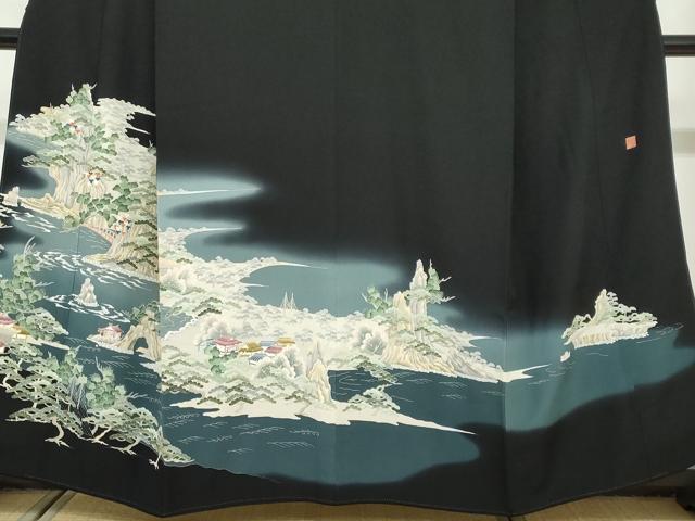平和屋着物●本加賀友禅作家 吉村伊佐子 黒留袖 立波風景文 暈し染め 正絹 逸品 DABG2258ud