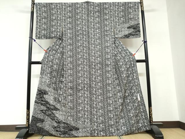 平和屋着物●伝統工芸士 水谷滉 訪問着 流水花鳥丸文 黒地 正絹 逸品 DABG2260ud