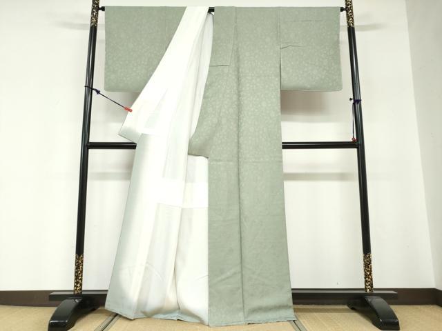 平和屋着物●上質な色無地 花唐草地紋 山葵色 正絹 逸品 未使用 DABG2274ud