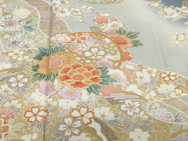 平和屋着物●訪問着 駒刺繍 手毬草花文 暈し染め 金彩 ロング丈 正絹 逸品 DABG2280ud